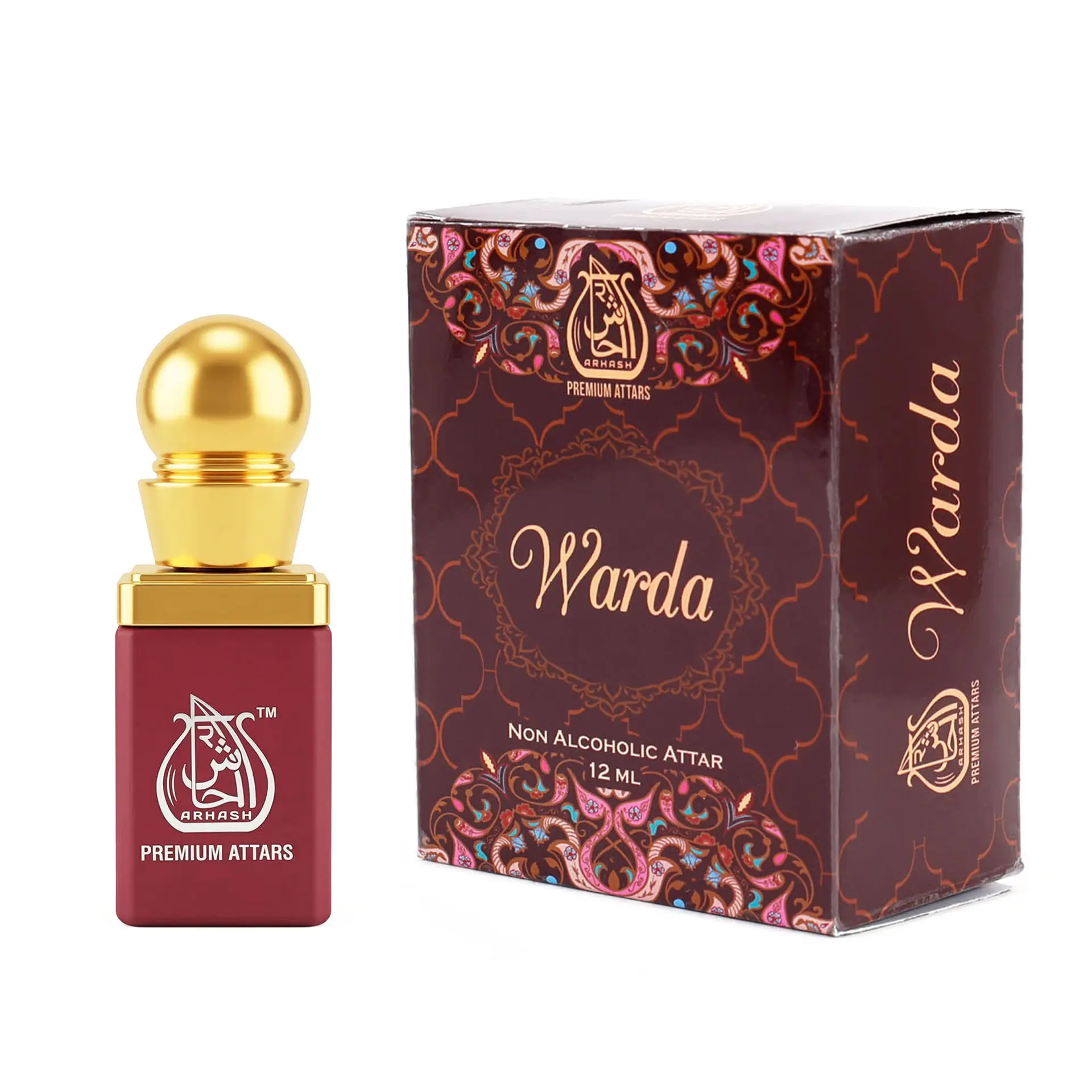 alt="Warda 12ml Non-Alcoholic Rose Attar Perfume - Elegant floral fragrance for women by Arhash"