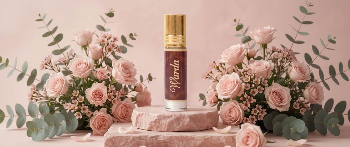 alt="Warda 6ml Non-Alcoholic Rose Attar Perfume - Elegant floral fragrance for women by Arhash"